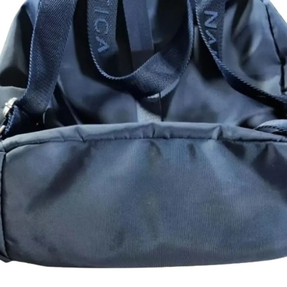 Nautica Navy Blue Nylon Backpack Red Logo Pull Travel School Bag Unisex